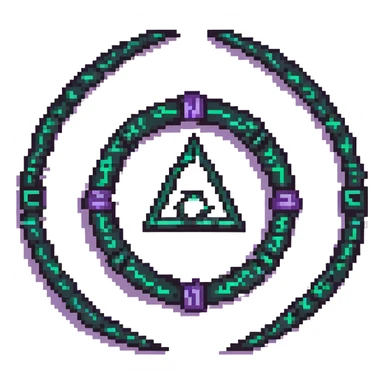 mystical runes and dark magic symbol, pixel art style, with the text 'Cursed Coven' sticker