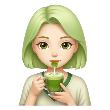 Girl sipping a matcha latte sticker