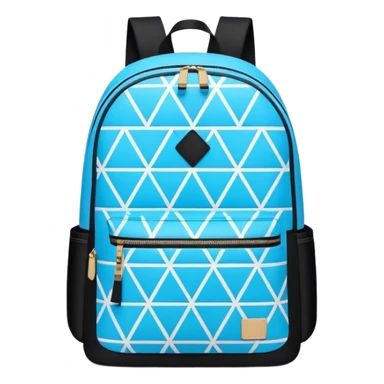 A stylish cute school backpack, medium-sized, with a modern design in bright blue and black. It features a geometric pattern of subtle triangles across the front pocket, giving it a sleek yet dynamic look, front view sticker