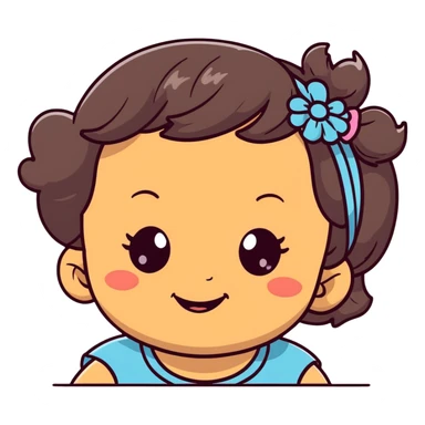close-up of smiling toddler face only with big eyes, medium skin tone, dark wavy hair, and a hair band, no body sticker