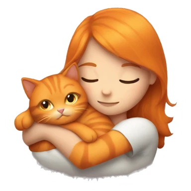 A girl snuggling fluffy orange cat sticker