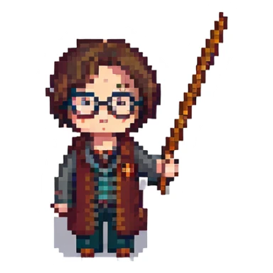 Harry Potter with glasses and wand in pixel art style sticker