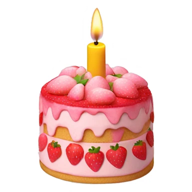 Pink strawberries and cream birthday cake with a candle sticker