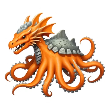 Create a hybrid rocky creature with the agile tentacles and dragon-like features of the orange and gray, but with rocky, crystalline growths forming armored segments along its body and a powerful stone jaw like Boulderbite, resulting in a territorial sea guardian that ambushes prey by disguising itself as a coral reef formation before striking with surprising speed. full body, only the creature sticker