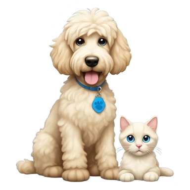 Goldendoodle with a Siamese cat sticker