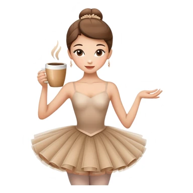 Elegant ballerina in a cappuccino-colored tutu, posing gracefully with a coffee cup sticker