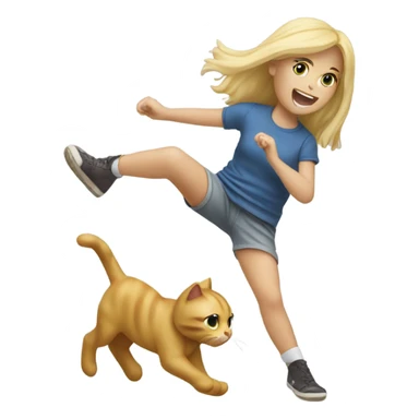 blonde girl kicking a stuffed animal cat  sticker