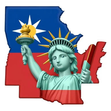State outline of New York with state flag sticker
