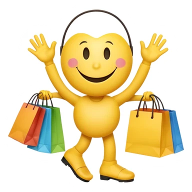 2 HAPPY SMILEY FACE  WITH HANDS AND FEET WITH SHOPPING BAGS IN EACH HAND sticker