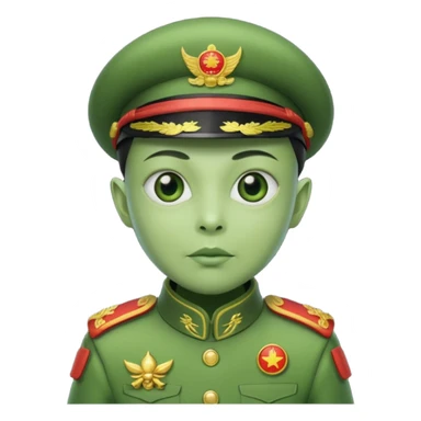 alien, wearing chinese soldier custome, half body sticker
