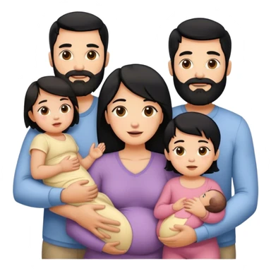 Famille  4 personne au cheveux noir 1 fils aîné 1 fille bébé  1 père avec barbe 1 mère sticker