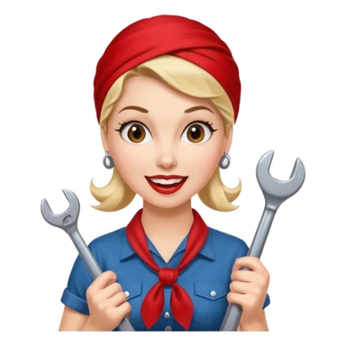 A 50ies housewife who is excited about working and is a powerwoman because she husstles a lot. A bit like the woman from Real Vintage Doll House. And the woman from We Can Do It!. Rockabilly vibe. Cartoonish perhaps? Help me :D sticker