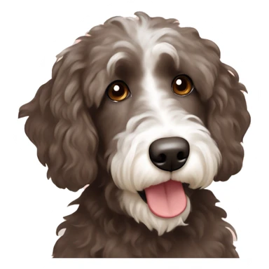 dark brown aussiedoodle with white hair around mouth and chest with liver colored nose  sticker