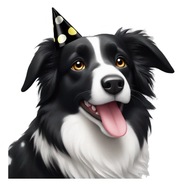 A black and white Border Collie with black spots wearing a party hat.   sticker