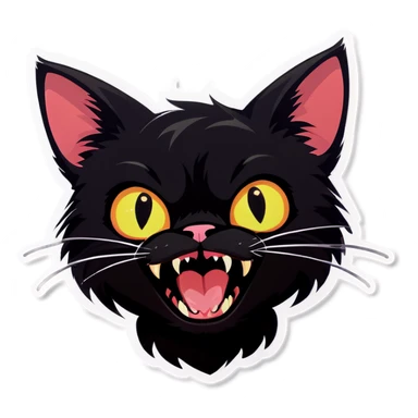 Cute black cat with visible fangs sticker