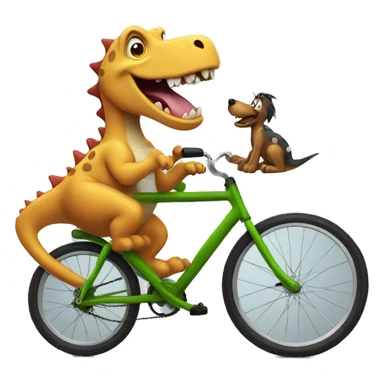 A goofy dino on a bike that is fighting a dog sticker