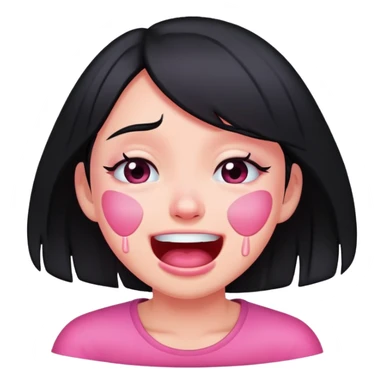 pink crying and laughing black-haired girl sticker