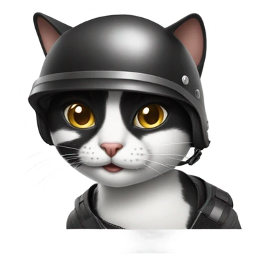 Smiling Black and white cat skateboarding with crash helmet  sticker