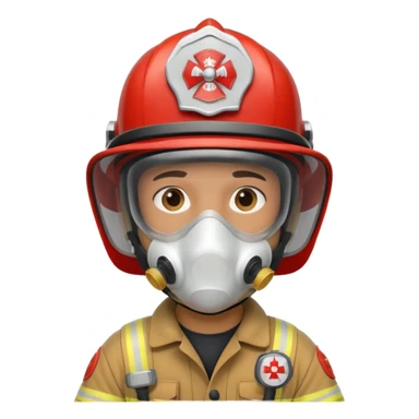 Firefighter with white color helmet and respiratory protection sticker