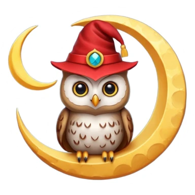 Owl wearing a tiny fez, sitting on a crescent moon. sticker