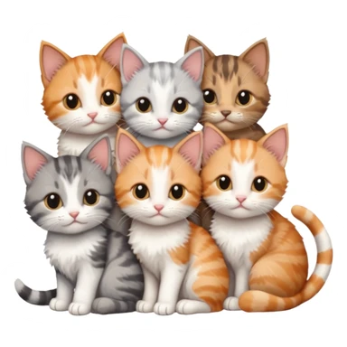 6 tiny kittens cuddling together all various different natural colours including grey and white, ginger and white, calico, grey, and brown tabby and white sticker