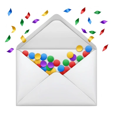 white envelope with confetti sticker