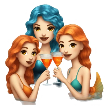 Three beautiful mermaids (light skin) drinking aperol sticker