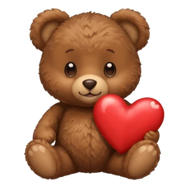 A tiny brown teddy bear next to a brown heart sticker
