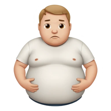 a cartoon fat man holding his stomach wearing t shirt, while looking confused?  sticker