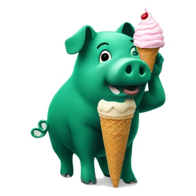 Dark green pig doing handstand with ice cream cone sticker
