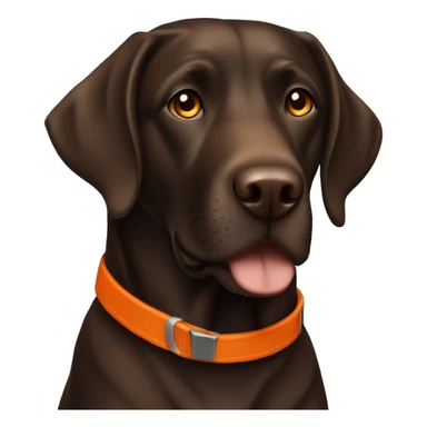 Dark brown Labrador retriever with orange collar looking straight sticker