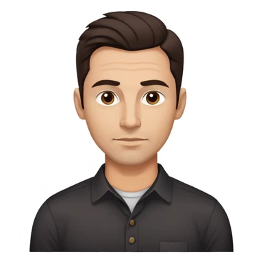 Youthful-looking athletic 40-year-old man with light brown skin, elongated face, defined jawline, attractive features, medium dark eyes, arched eyebrows, straight nose, confident expression, medium wavy dark hair with modern style, wearing a black buttoned-up shirt sticker