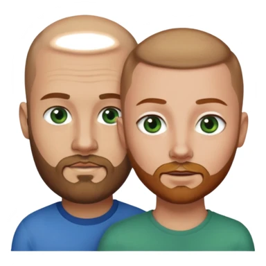 Man on left with shaved head with dark blonde beard and blue eyes and woman on the right with brown hair green eyes  sticker