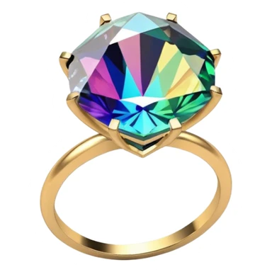 Multichrome coloringshifting 3D diamond, 14K Gold ring
 sticker