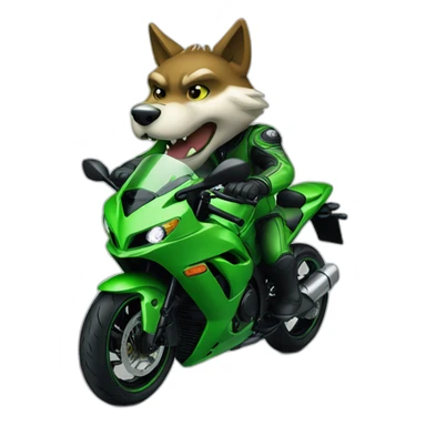 Wolf driving green motorcycle Kawasaki Ninja sticker