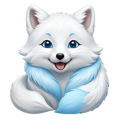 Cinematic Cute Yawning Arctic Fox Portrait Emoji, Head tilted slightly with a dramatic, wide-open yawn, showcasing a soft, downy white Fur with subtle icy blue accents and gently drooping ears, round eyes barely open in drowsy contentment, Simplified yet irresistibly adorable features, highly detailed, glowing with a soft, cozy glow, high shine, relaxed yet expressive, stylized with a touch of arctic whimsy, bright and endearing, soft glowing outline, capturing the essence of a sleepy yet affectionate arctic fox, so drowsy it feels like it could stretch out of the screen and curl up for a nap! sticker