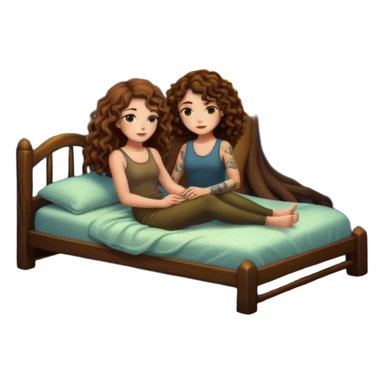 hollow tree bed — long wavy brown hair tattooed woman and short tight curly brown hair woman — firefly night lights sticker