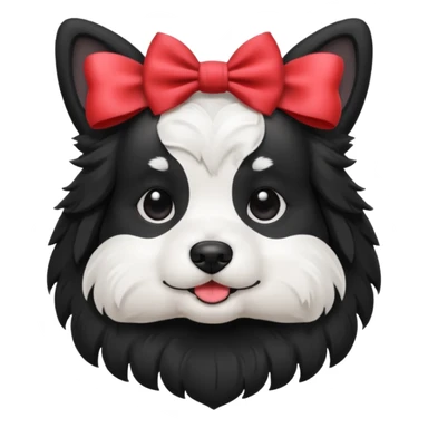 Black and white dog with a bow sticker