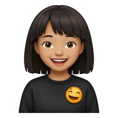 Asian girl in black fringed swearshirt, laughing sticker