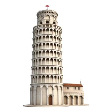 Cinematic Realistic Leaning Tower of Pisa Landmark Emoji, showcasing the iconic medieval tower with intricate stonework rendered with dynamic lighting and detailed textures. sticker