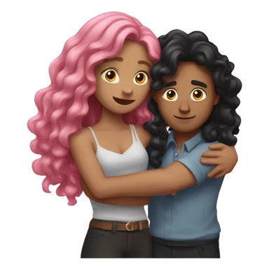 make a guy and a girl, they are hugging, the girl has pink long wavy hair. The guy has black hair and light skin. They are facing each other sticker