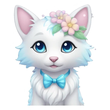 Anthro Cute Cool Pastel Kawaii gorgeous sparkly ethereal fantasy animal creature with blue eyes furry sona with flowers and bow tie beautiful aesthetic sticker