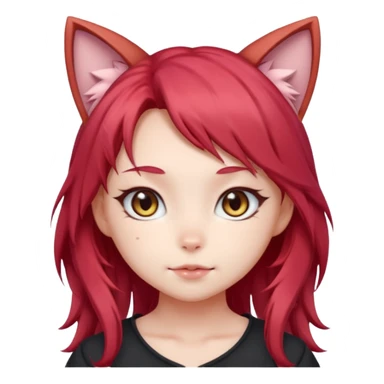 cute anime cat-girl with cat ears, red blowing hair sticker