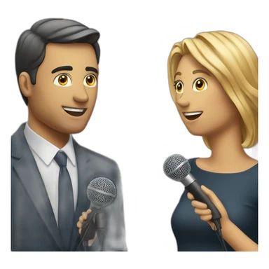 TWO PEOPLE interviewing WITH MICROPHONES sticker