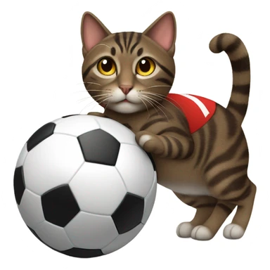 dark brown tabby cat playing soccer in a red soccer jersey sticker