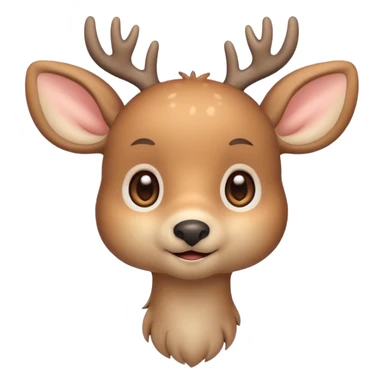 A cute beige deer emoji, small and simple, with big round eyes, a gentle smile, short antlers, soft beige fur with slightly lighter spots on its back, rounded cartoon-like proportions, minimal shading, vector-style, sticker