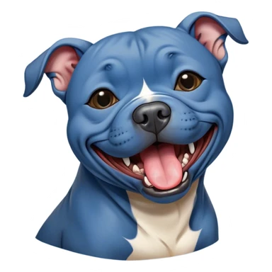 Cinematic Cute Yawning Blue Staffordshire Bull Terrier Portrait Emoji, Head tilted slightly with a dramatic, wide-open yawn, showcasing a smooth blue Fur with a refined texture, floppy ears slightly drooping, round dark eyes barely open in drowsy contentment, Simplified yet irresistibly adorable features, highly detailed, glowing with a soft, cozy glow, high shine, relaxed yet expressive, stylized with a touch of whimsy, bright and endearing, soft glowing outline, capturing the essence of a sleepy yet affectionate guardian, so drowsy it feels like it could stretch right out of the screen and curl up for a nap! sticker