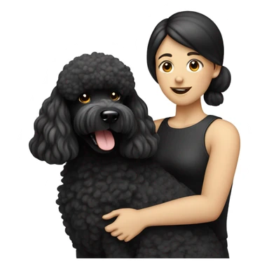 Men with white skin and black haired and beard hugs her Black-Poodle-Black-dog sticker