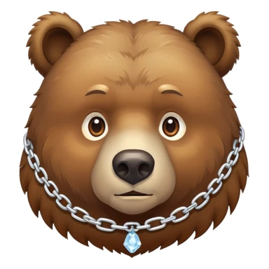 Realistic brown bear on all four legs with serious expression, wearing a simple chain made entirely of ice around its neck, nothing hanging from it sticker