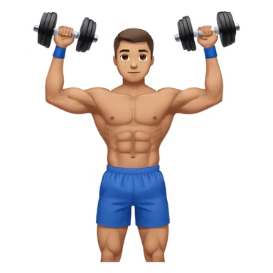 man with blue shorts doing side-lateral raise (T pose) with light dumbbells sticker